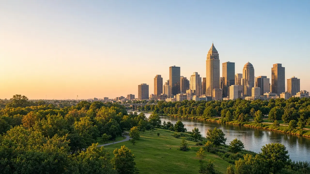 Downtown Houston skyline across Buffalo Bayou Park